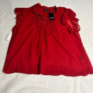 Audrey Lace-Trim Tie Neck Red Chiffon Blouse